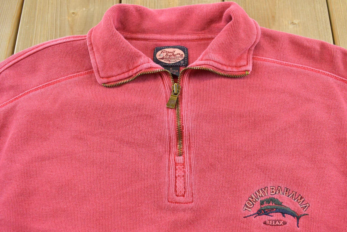 Vintage 1990s Tommy Bahama Embroidered Quarter Zip Sweatshirt Men's M