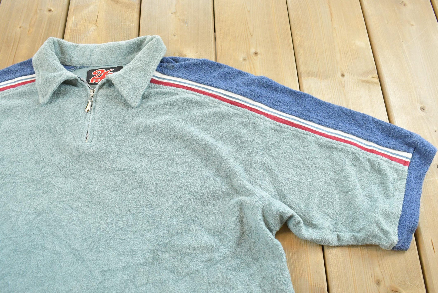 Vintage 1990s 26 Red Quarter Zip Terry Cloth Collared T-Shirt Mens XL