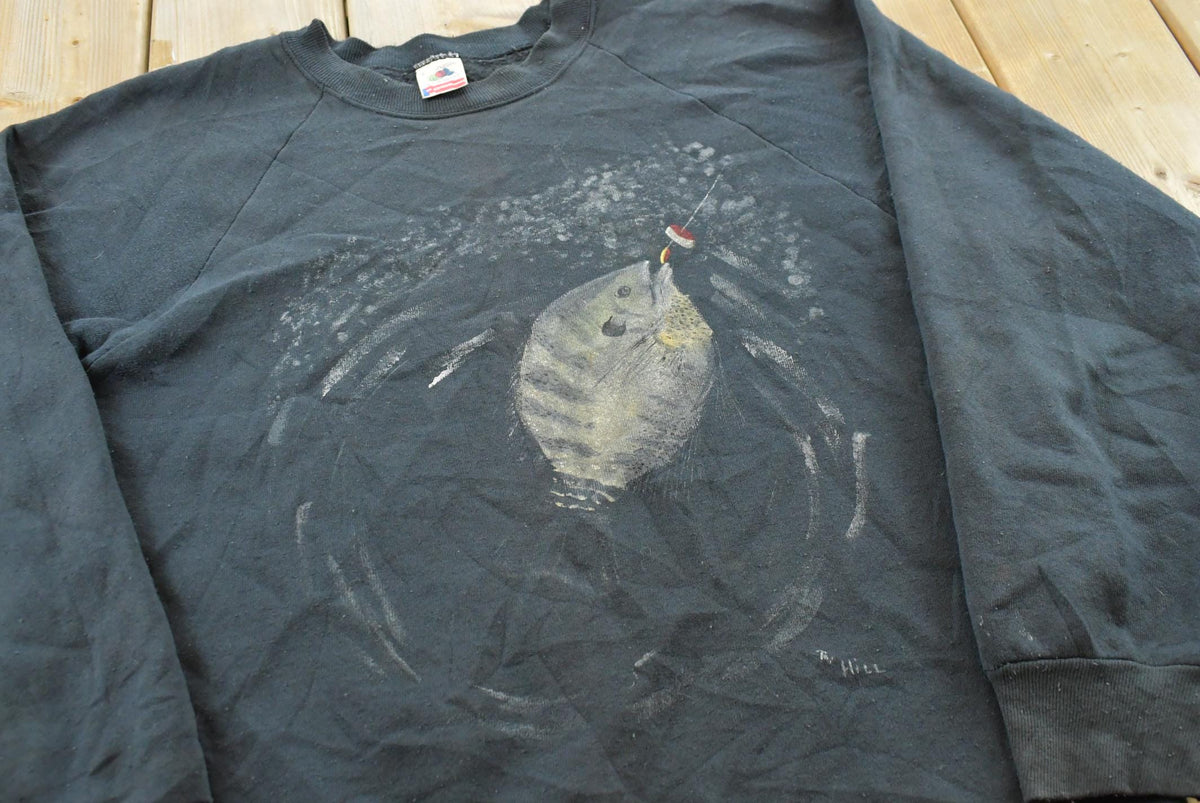 Vintage 1980s Fishing Raglan Souvenir Crewneck Sweatshirt Men's M