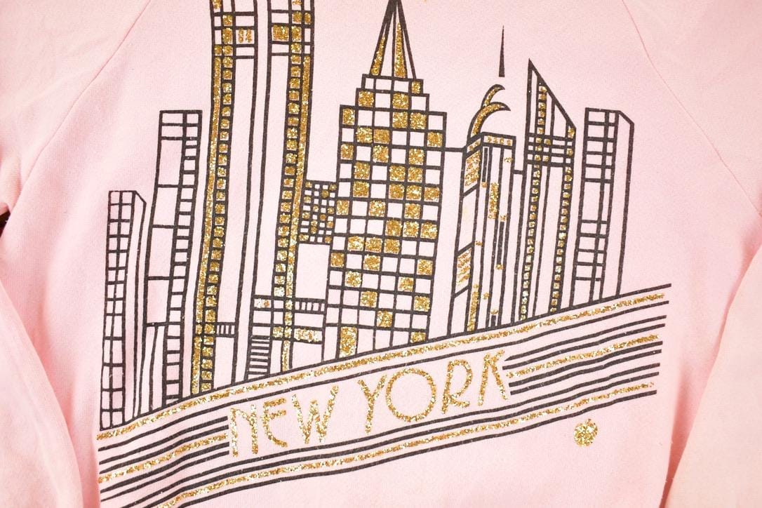 Vintage 1990s New York Skyline Golden Sparkle Crewneck Sweatshirt Women's L