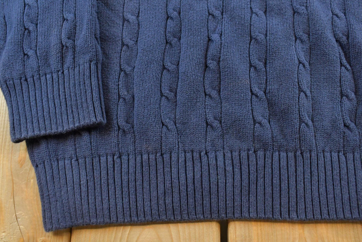 Vintage 1990s Tommy Hilfiger 3D Cotton Cable Knit Crest Logo Crewneck Sweater Men's L