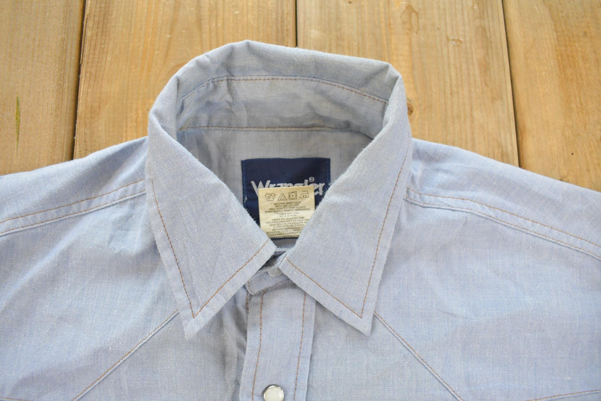 Vintage 1990s Wrangler Chambray Western Pearl Snap Button Up Shirt Men's M