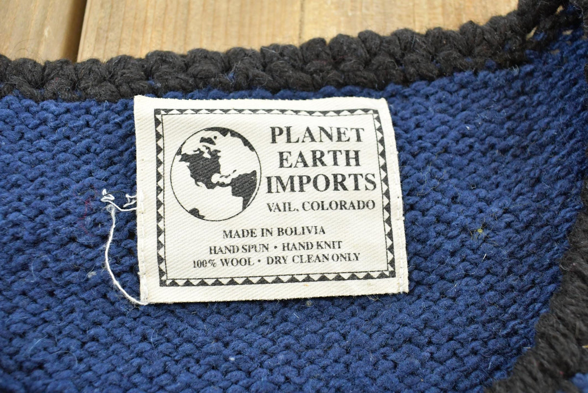 Vintage 1990s Planet Earth Imports Hand Knit Reindeer Pine Tree Wool Knit Button Up Cardigan Sweater Women's XL