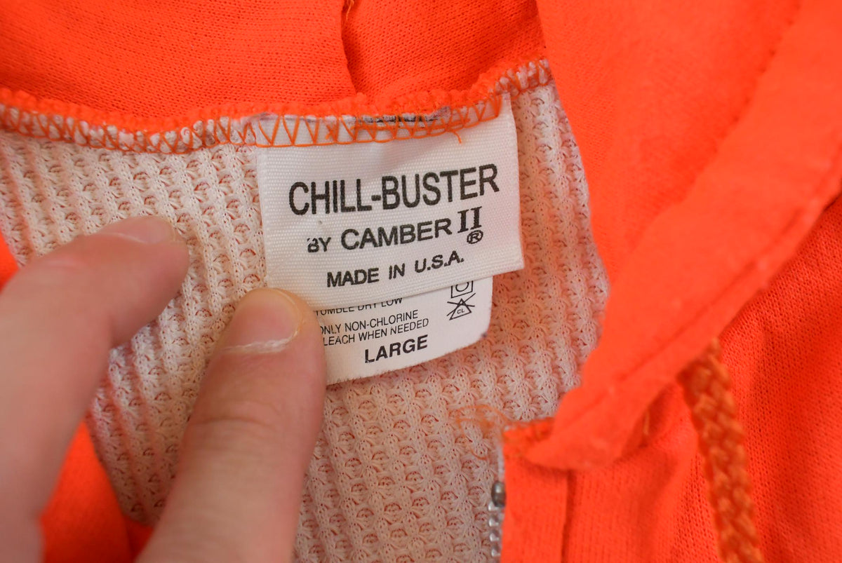 Vintage 1990s Chill Buster Camber II High Visibility Orange Thermal Lined Zip Up Hoodie Sweatshirt Men's L