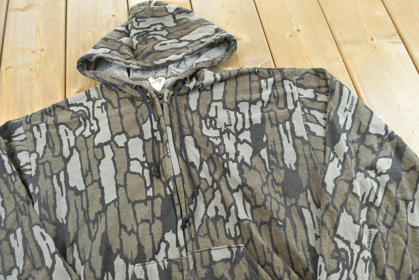 Vintage 1990s Ace Sportswear Realtree Trebark Camo Full Zip Graphic Fleece Lined Hoodie Sweatshirt Men's M