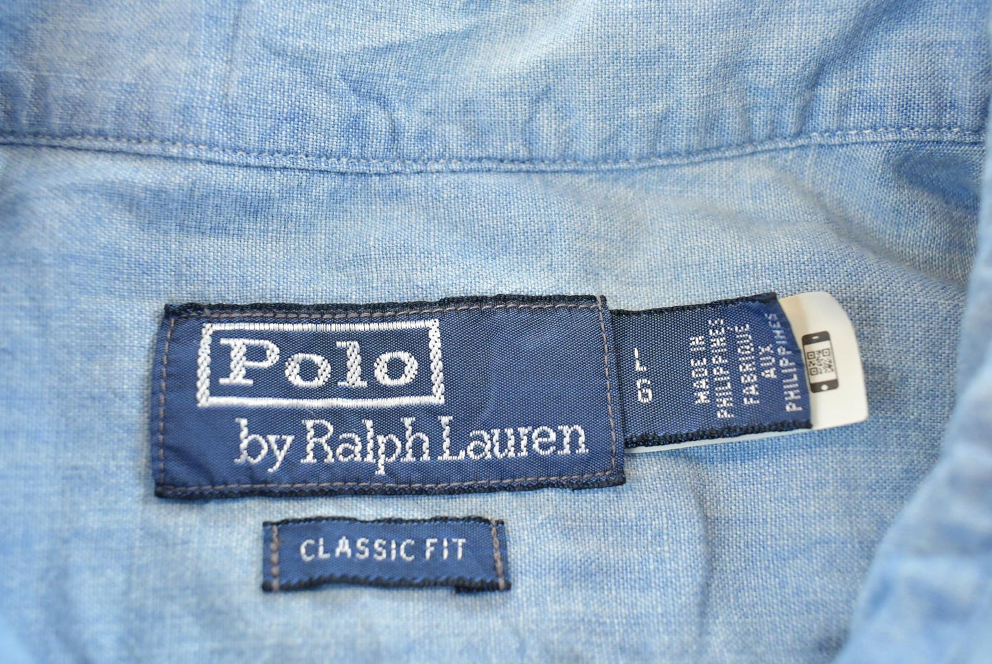 Vintage 1990s Polo Ralph Lauren Chambray RL Quality Goods American Flag Embroidered Button Down Shirt Men's L