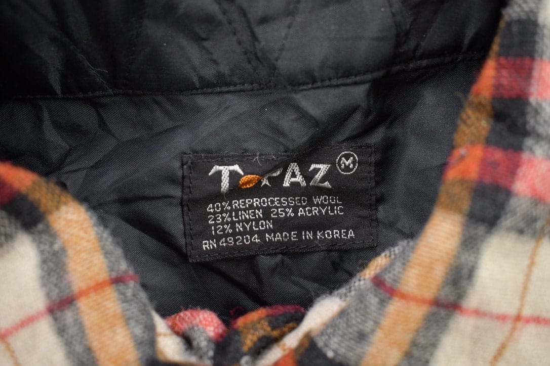 Vintage 1990s Topaz Plaid Wool Flannel Button Up Shirt Men's Medium