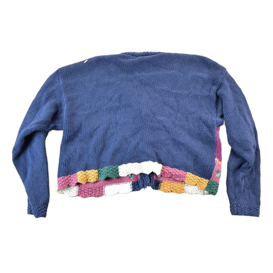 Vintage 1990s First Concepts Hand Knit Floral Pattern Cardigan Womens L