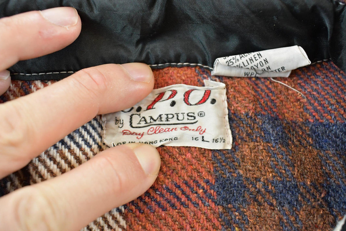 Vintage 1980s Campus CPO Wool Blend Plaid Flannel Button Up Shirt Men's L