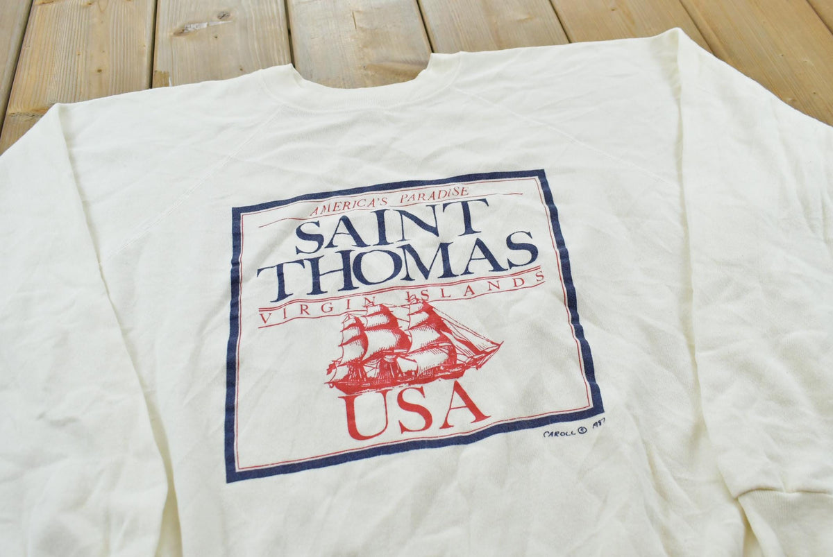 Vintage 1987 St Thomas Virgin Islands Sailboat Raglan Crewneck Sweatshirt Mens L
