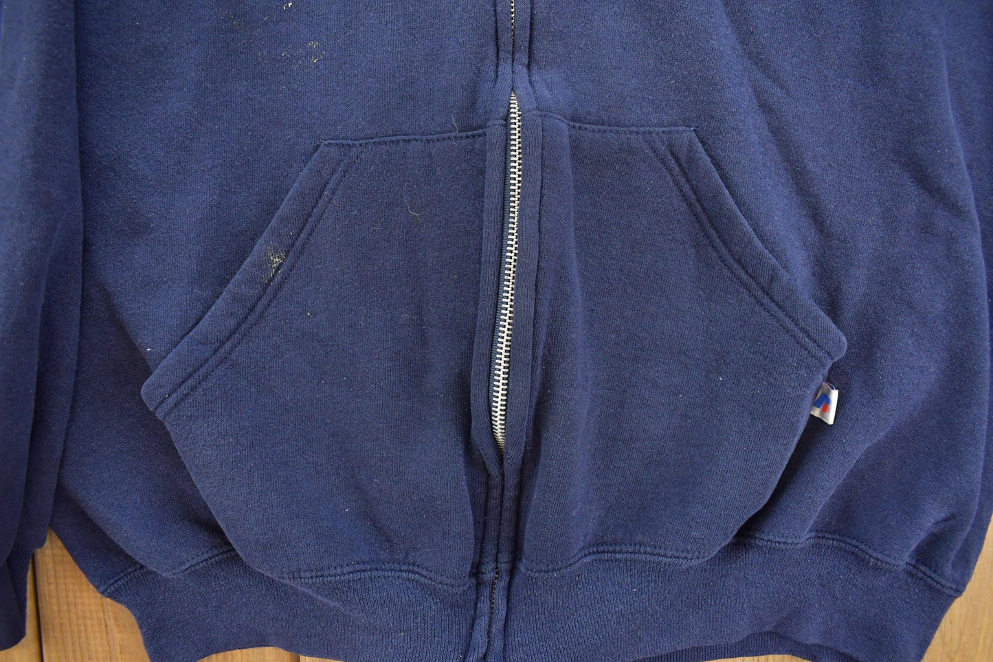 Vintage 1990s Russell Athletics Blank Navy Blue Full Zip Hoodie Sweatshirt Men's L