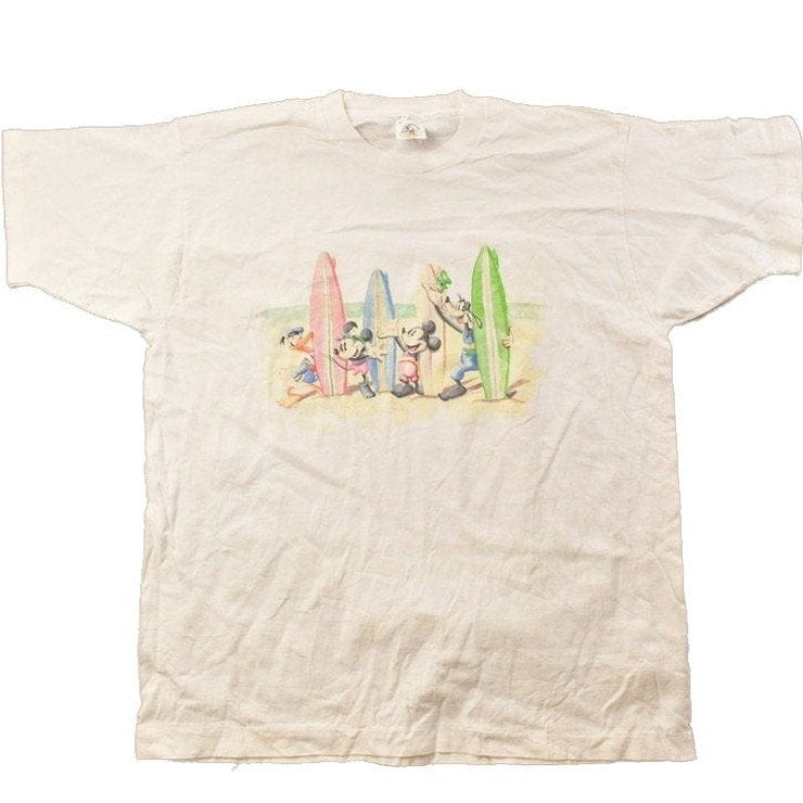 Vintage 1990s Mickey Mouse Surfer Graphic T Shirt Men's Large