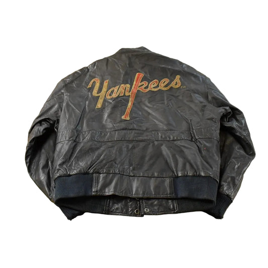 Vintage 1990s New York Yankees MLB Mirage Embroidered Letterman Leather Jacket Sweatshirt Men's Large