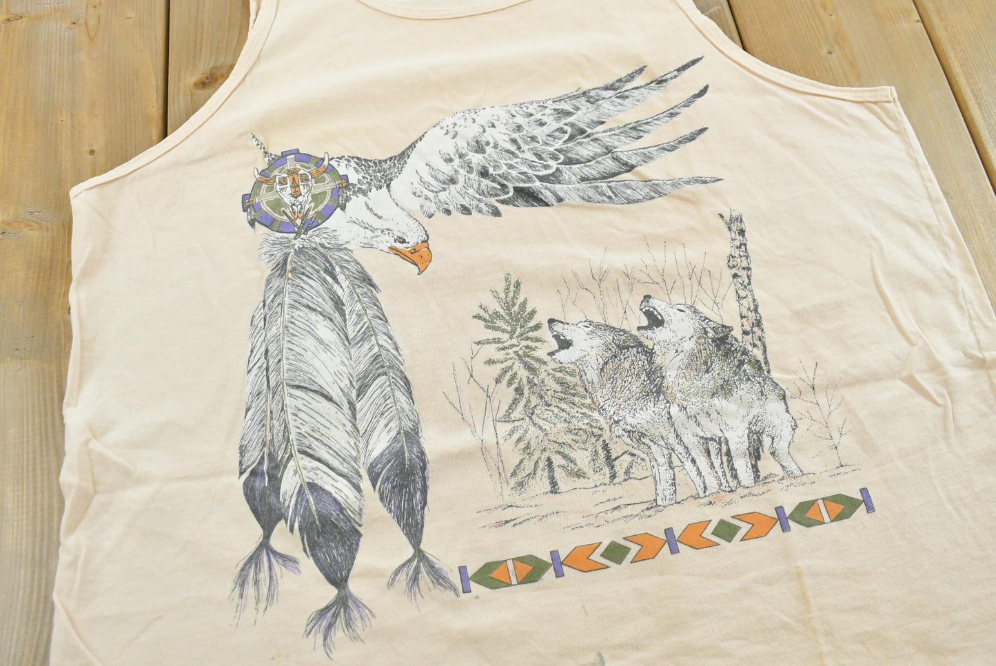 Vintage 1990s Wolf And Eagle Outdoors Tank Top T-Shirt Men's L