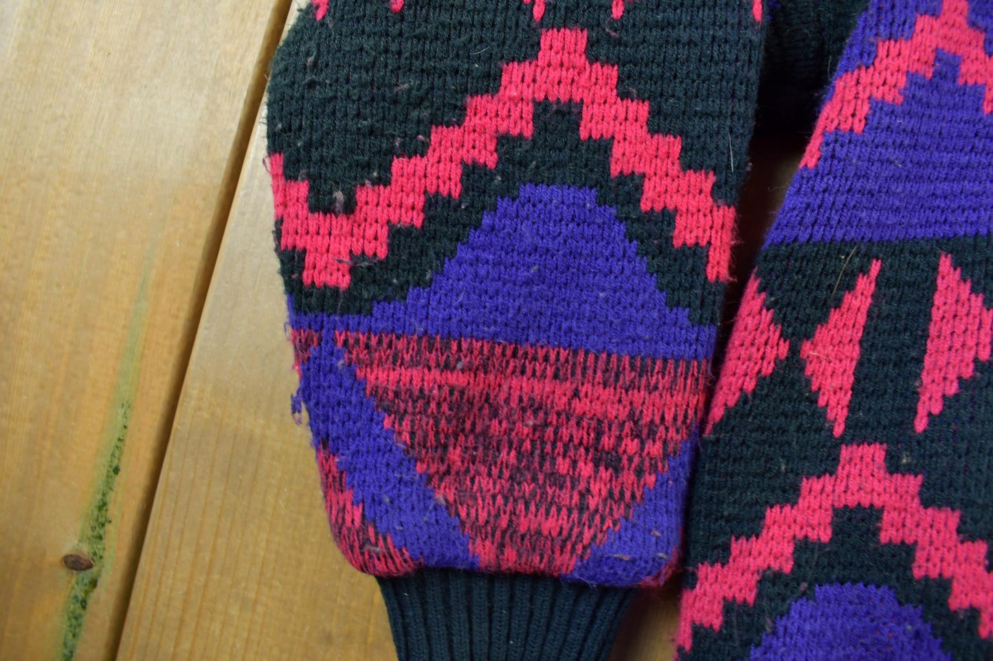 Vintage 1980s Express Knitted Abstract Cardigan Sweater Jacket Men's Medium