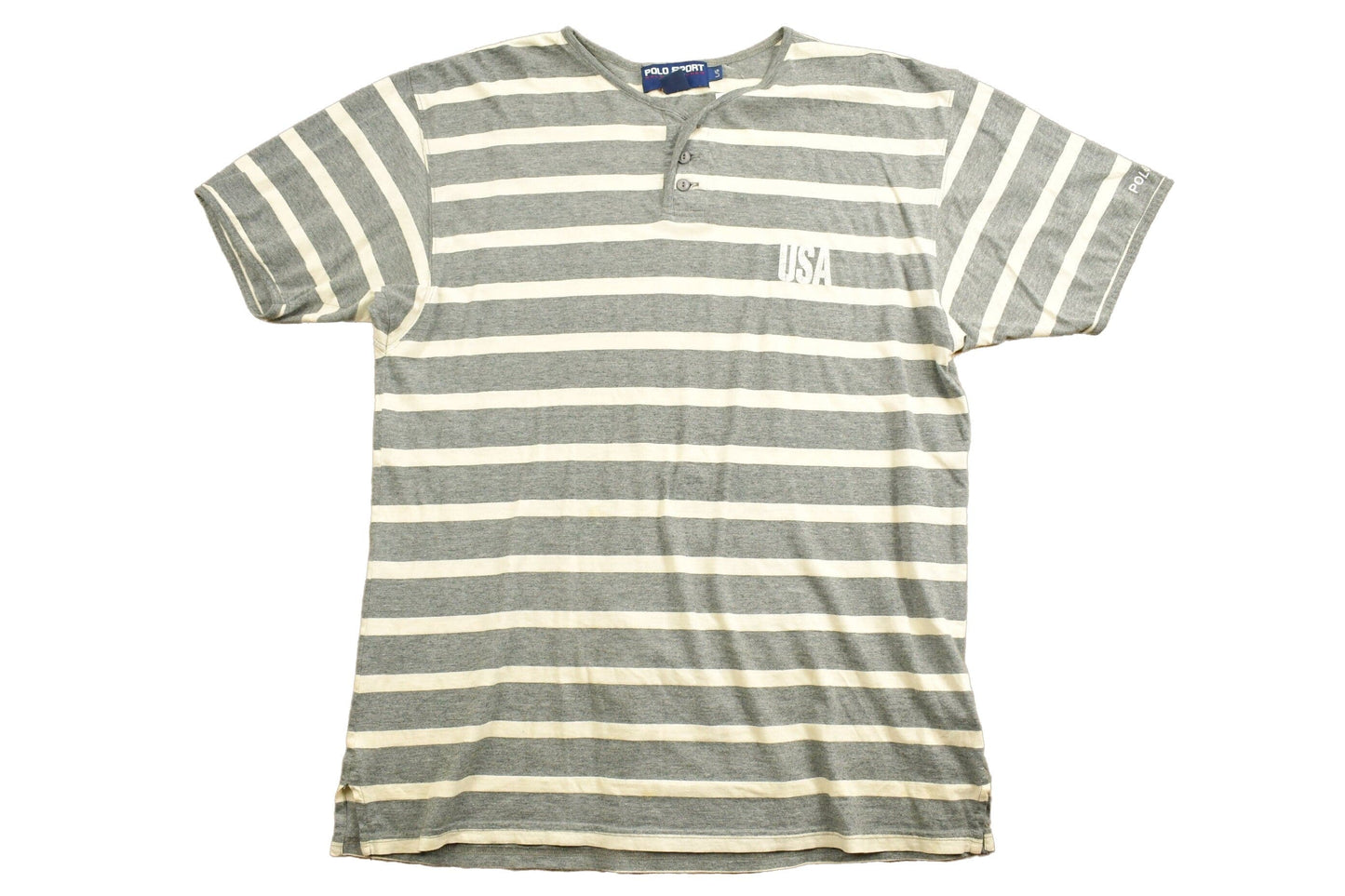 Vintage 1990s Polo Sport Ralph Lauren Striped Henley T-Shirt Men's Large