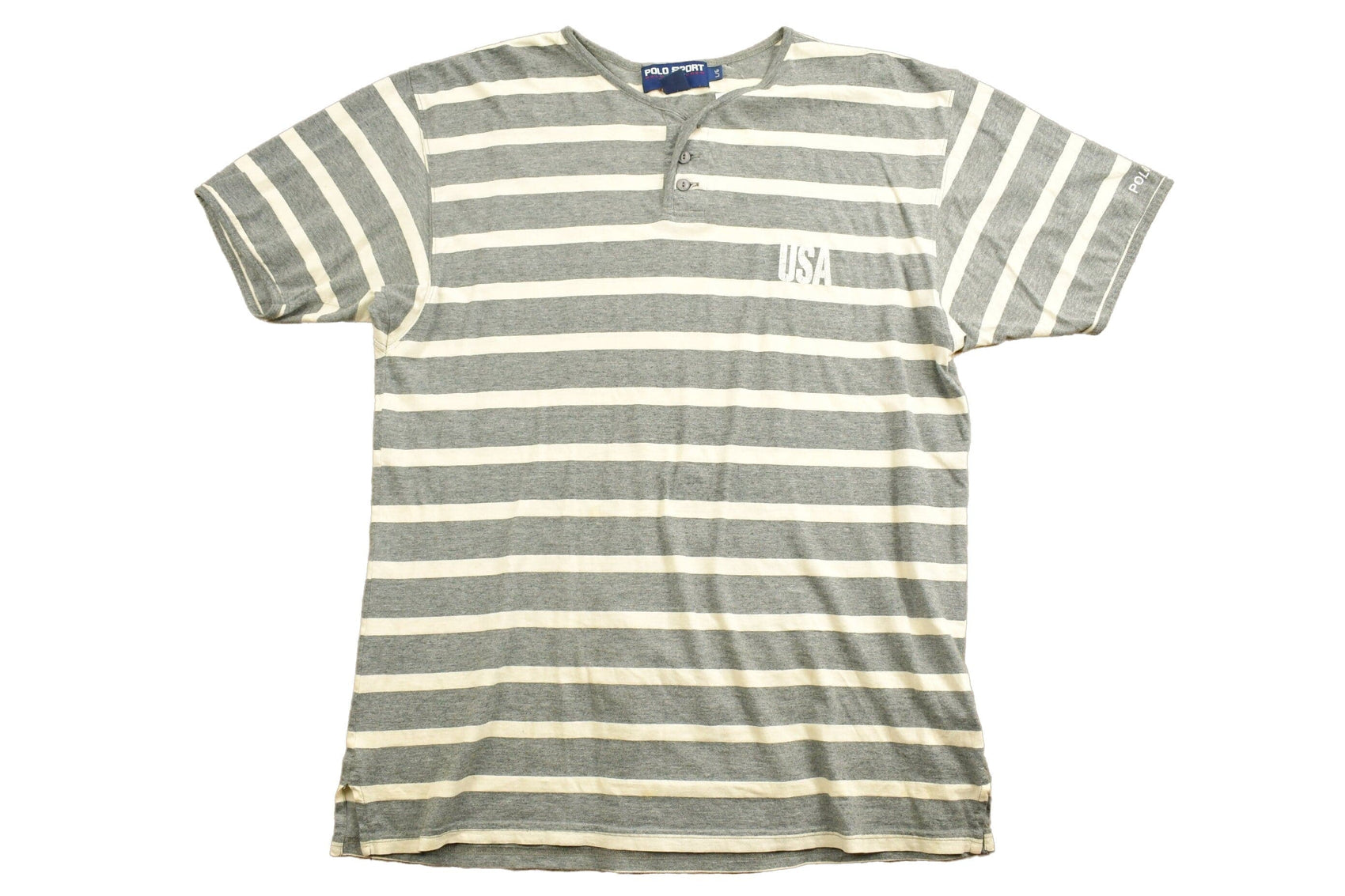 Vintage 1990s Polo Sport Ralph Lauren Striped Henley T-Shirt Men's Large