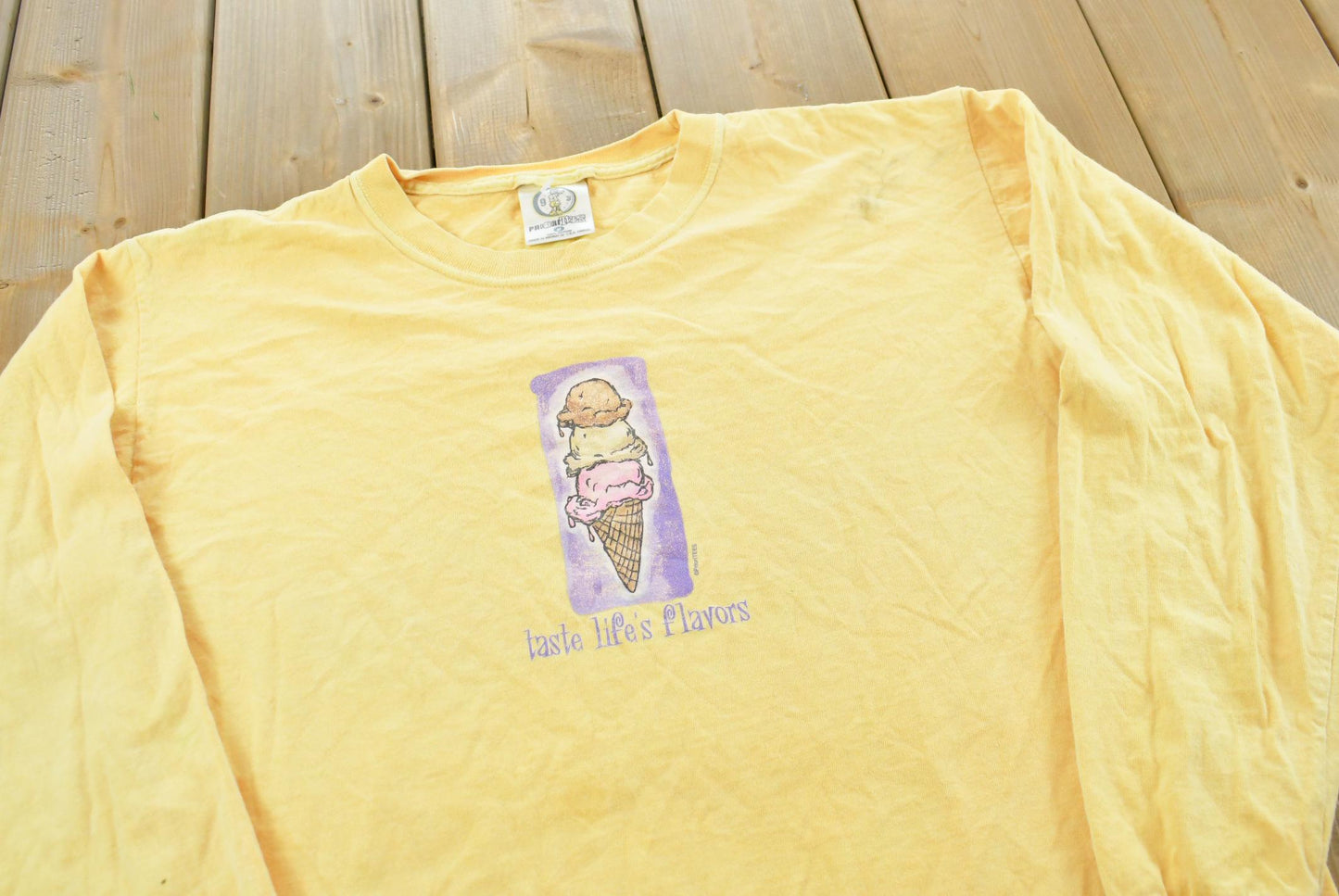 Vintage 2000s Taste Life's Flavors Ice Cream Cone Long Sleeve T Shirt Men's L