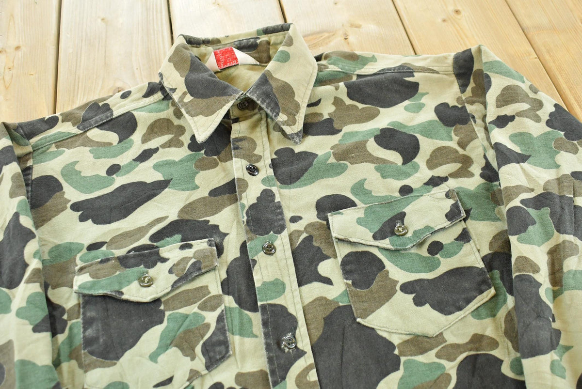 Vintage 1980s Frostproof Duck Camo Chamois Flannel Button Up Shirt Men's L