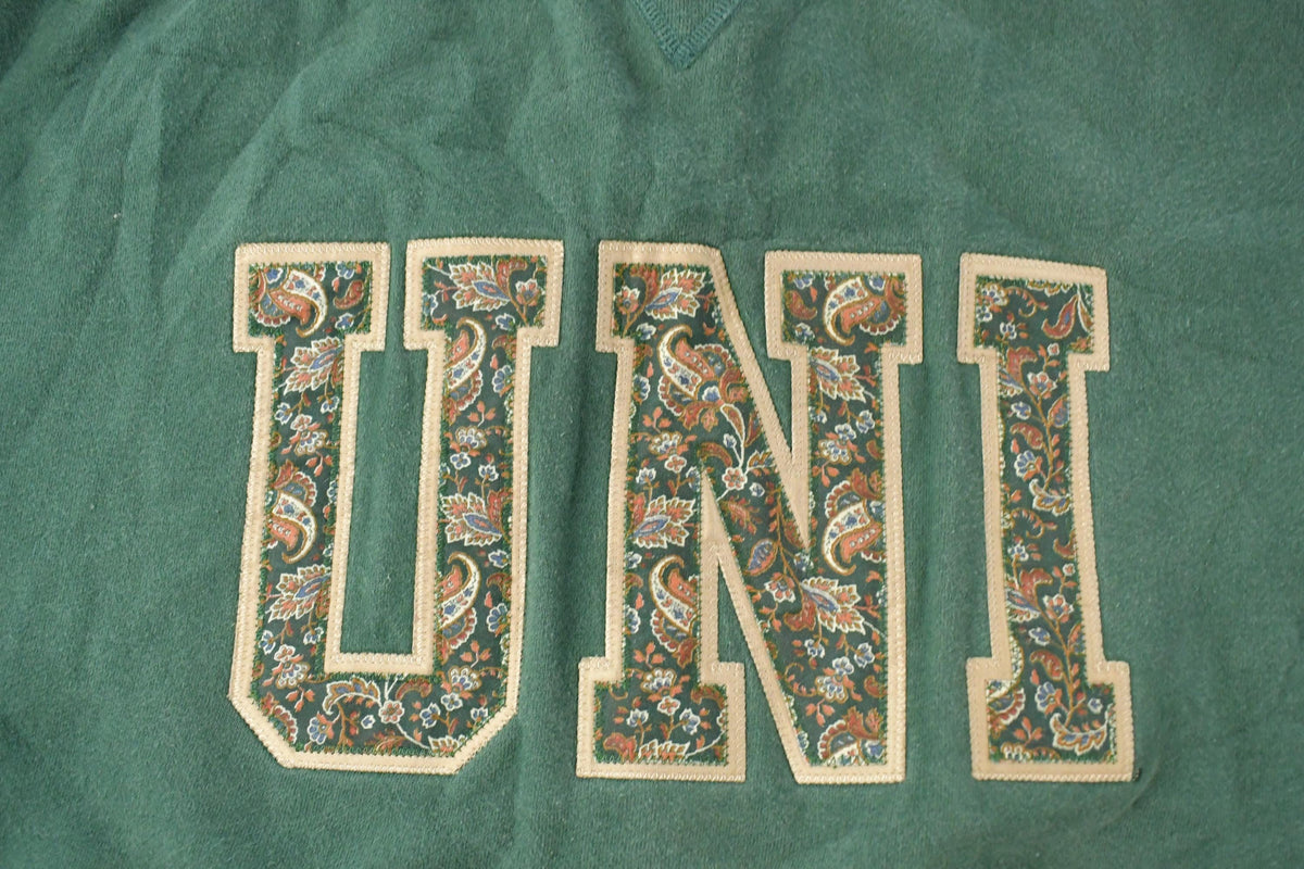 Vintage 1990s Uni Paisley Embroidered Logo Collegiate Crewneck Sweatshirt Men's L