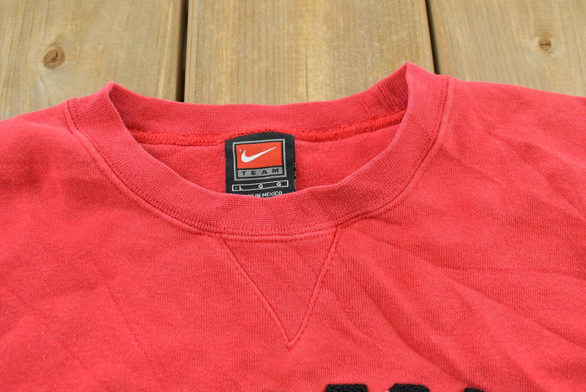 Vintage 1990s Nike Team Center Swoosh Chenille Spellout Patch Crewneck Sweater Men's 2XL