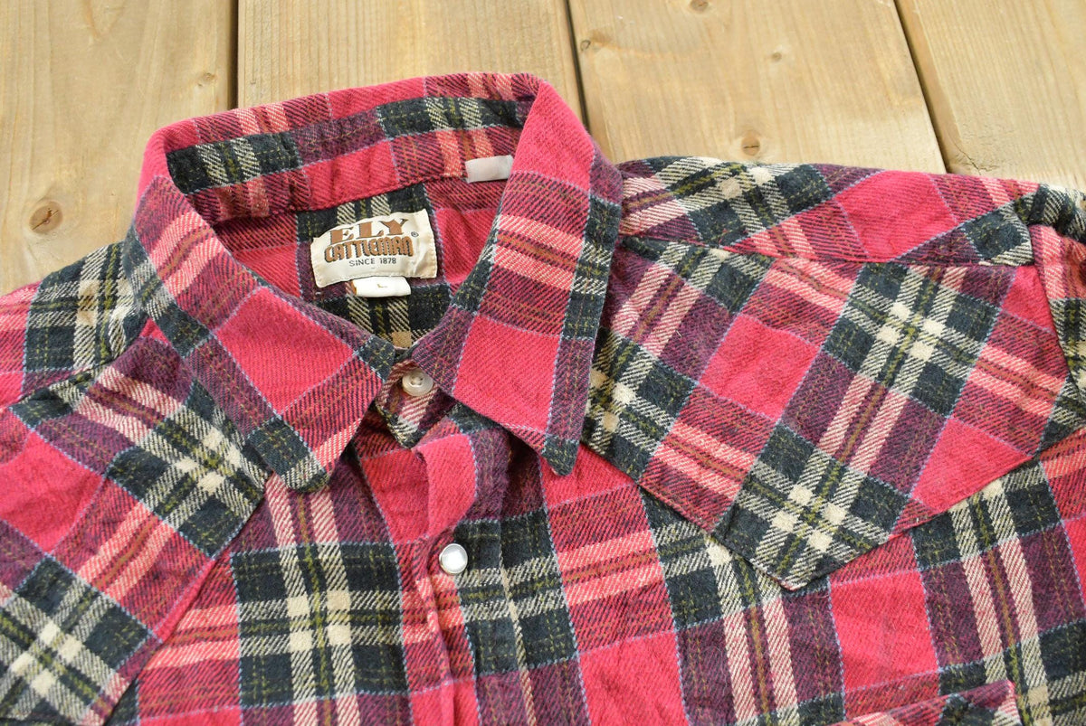 Vintage 1990s Ely Cattleman Plaid Flannel Snaps Button Up Shirt Men's L