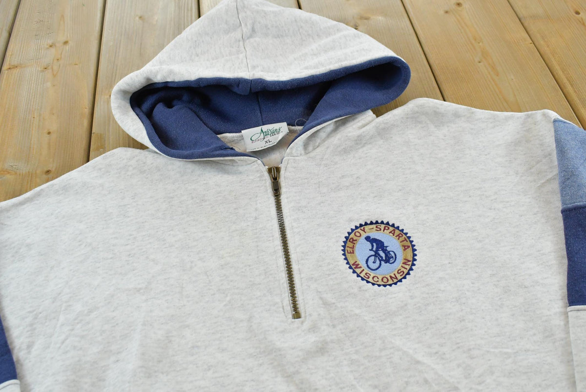 Vintage 1990s Artisans Elroy-Sparta Wisconsin Souvenir Quarter Zip Embroidered Hoodie Sweatshirt Mens XL / 90's Destination Streetwear