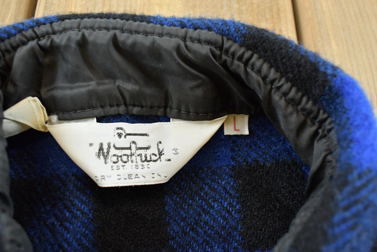 Vintage 1980s Woolrich Blue Buffalo Check Plaid Wool Shirt Men's M