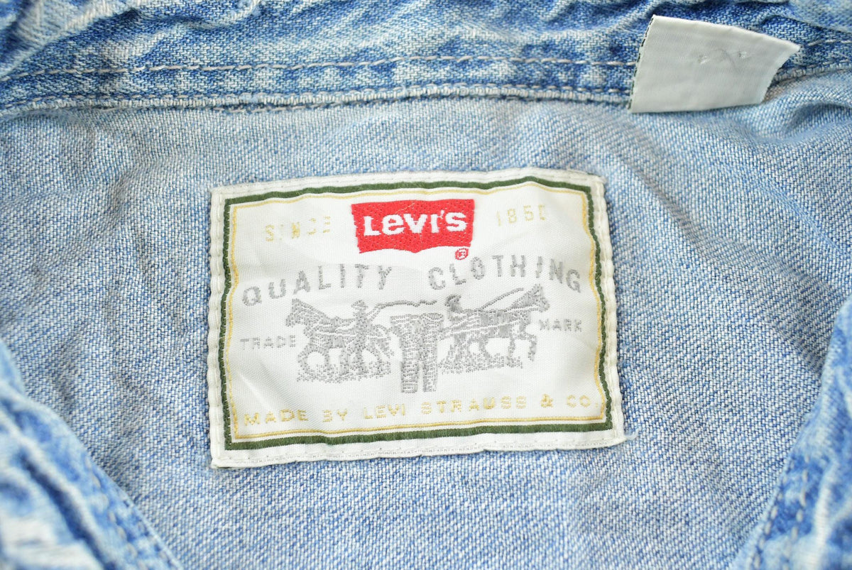 Vintage 1990s Distressed Levis Red Tab Denim Heavyweight Button Up Shirt Men's XL