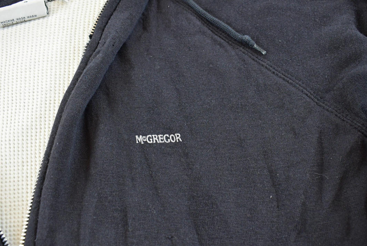 Vintage 1980s McGregor Black Thermal Lined Full Zip Up Raglan Hoodie Sweatshirt Men's L