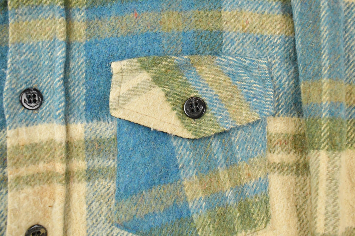 Vintage 1970s Lazy-H Plaid Button Up Flannel Shirt Jacket Men's Large