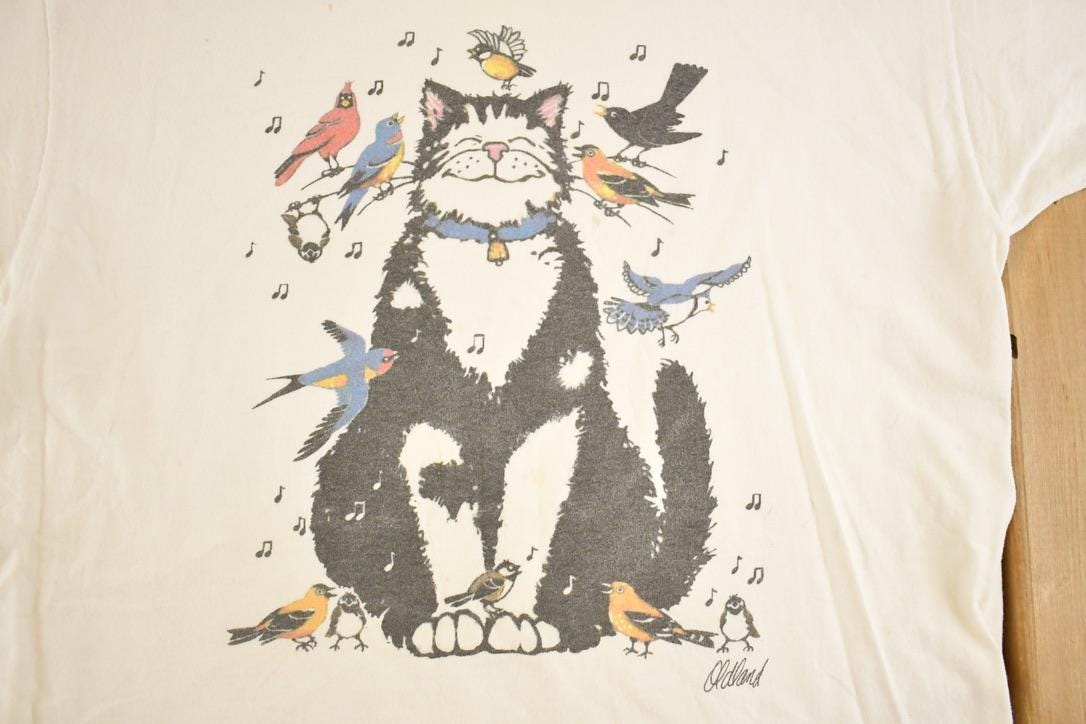 Vintage 1990's Kitty Cat Bird Cute Souvenir Grandma T-Shirt Women's M