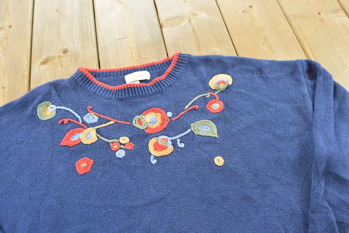 Vintage 1990s DK Gold Floral Pattern Cotton Knit Sweater Women's XL