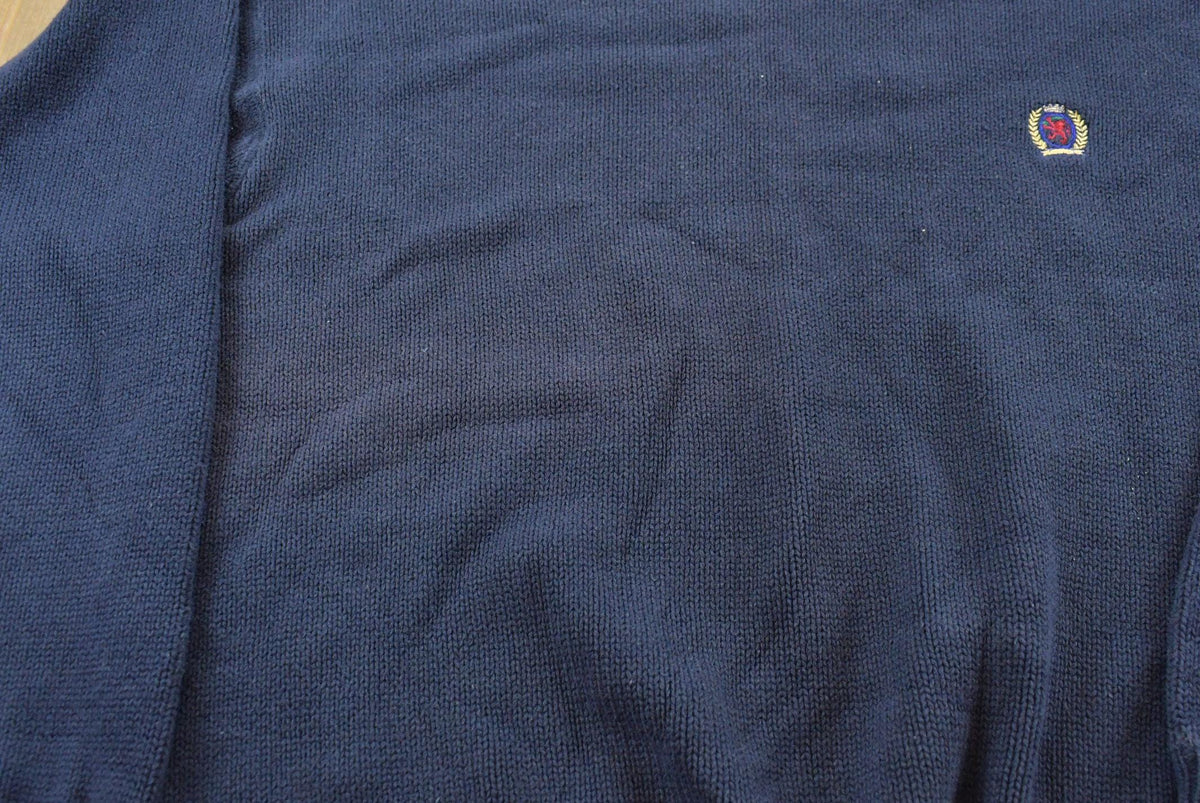 Vintage 1990s Tommy Hilfiger Cotton Knit Crest Logo Crewneck Sweater Men's M