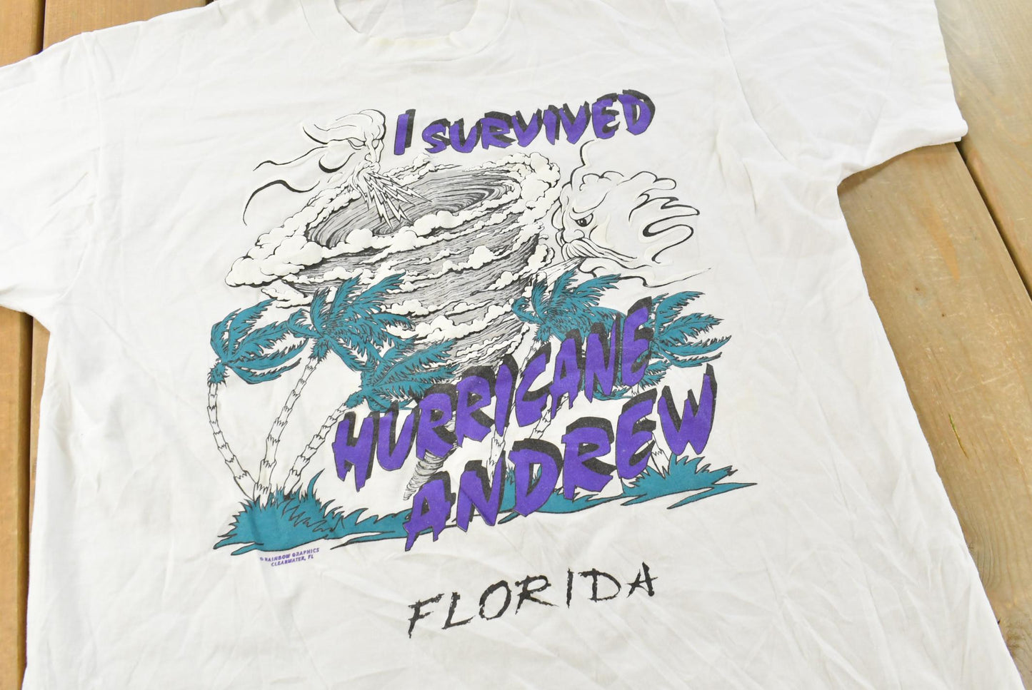Vintage 1990s Hurricane Andrew Florida Graphic T Shirt Men's XL