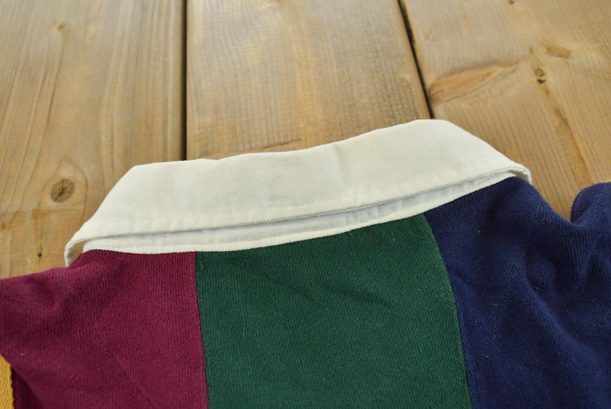 Vintage 1990s Private Club Striped Rugby Long Sleeve Polo Shirt Men's 2XL