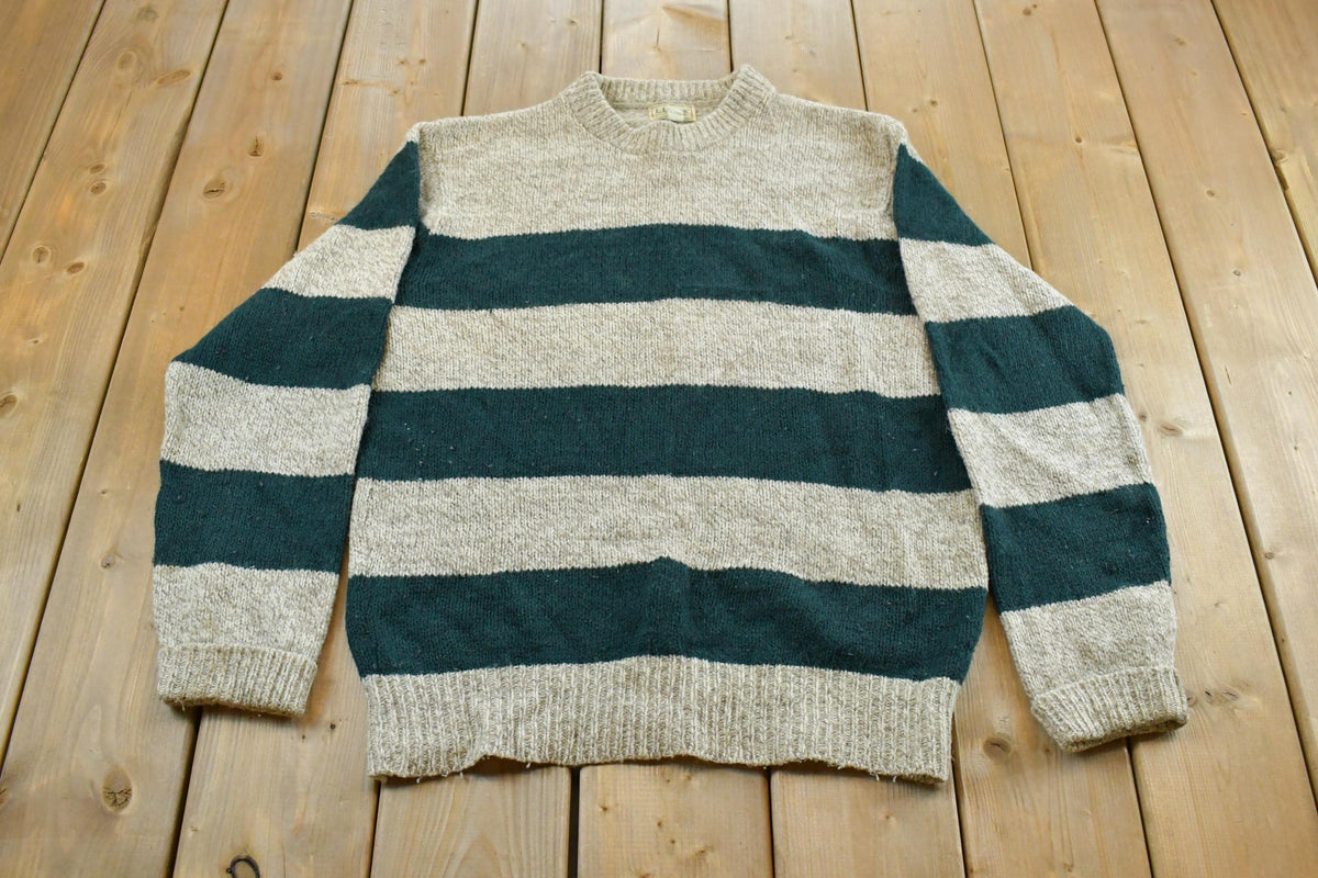 Vintage 1980s L.L. Bean Ragg Striped Wool Knit Crewneck Sweater Men's Large / 80s Knit Sweatshirt / Outdoors