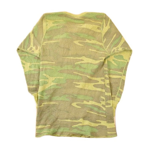 Vintage 1990s Camo Quarter Button Long Johns Crewneck Shirt Men's S