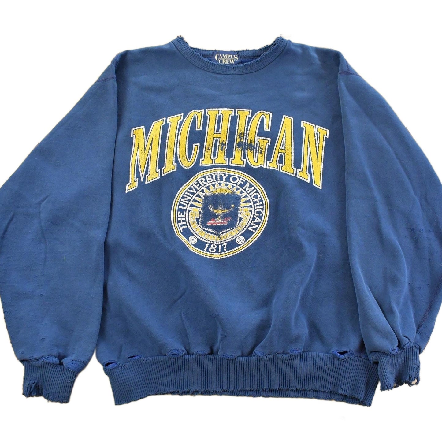 Vintage 1990s Distressed University Of Michigan Wolverines Collegiate Crewneck Sweatshirt Men's Large