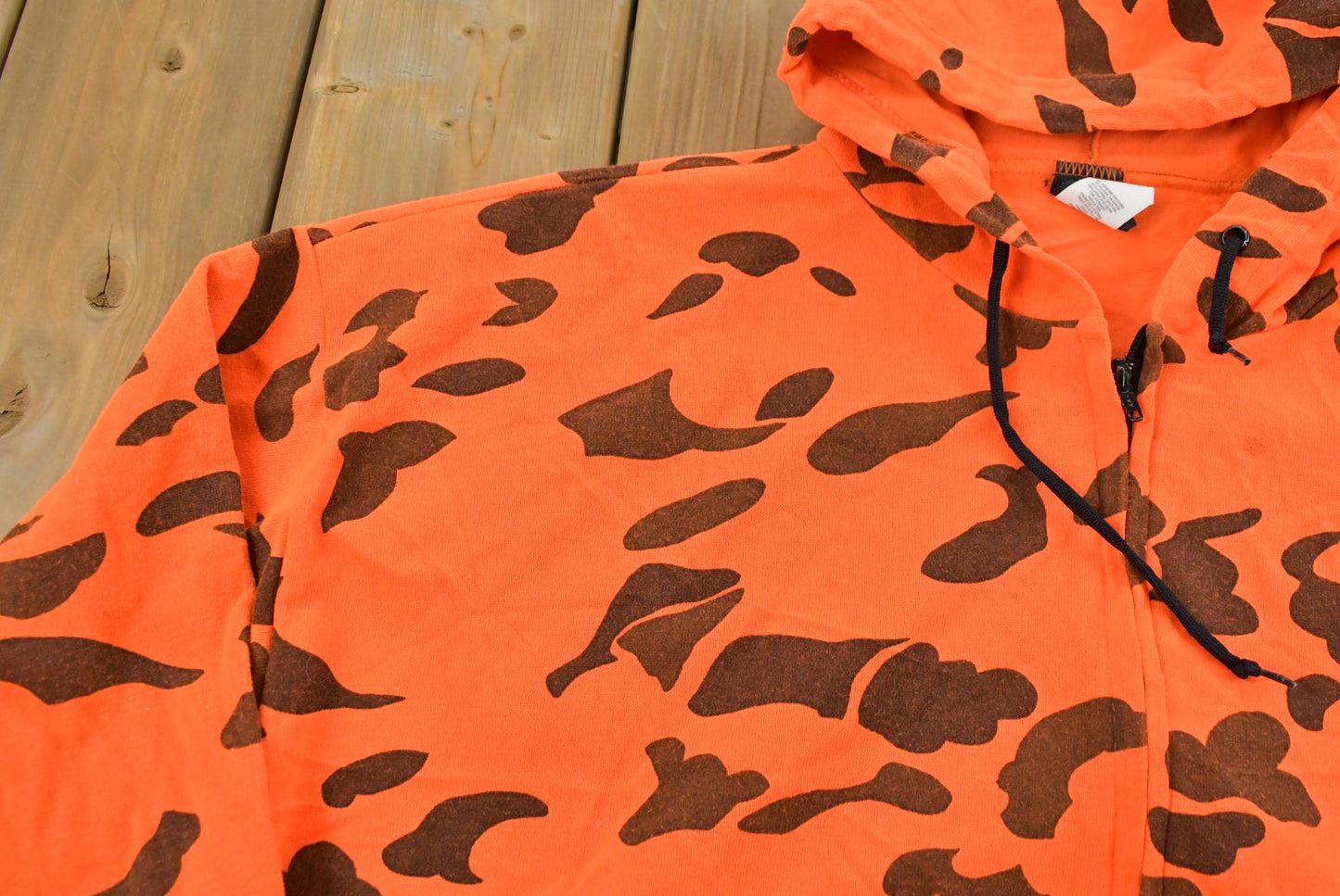 Vintage 1990s Ace Sportswear High Visibility Camo Orange Hoodie Men's 2XL