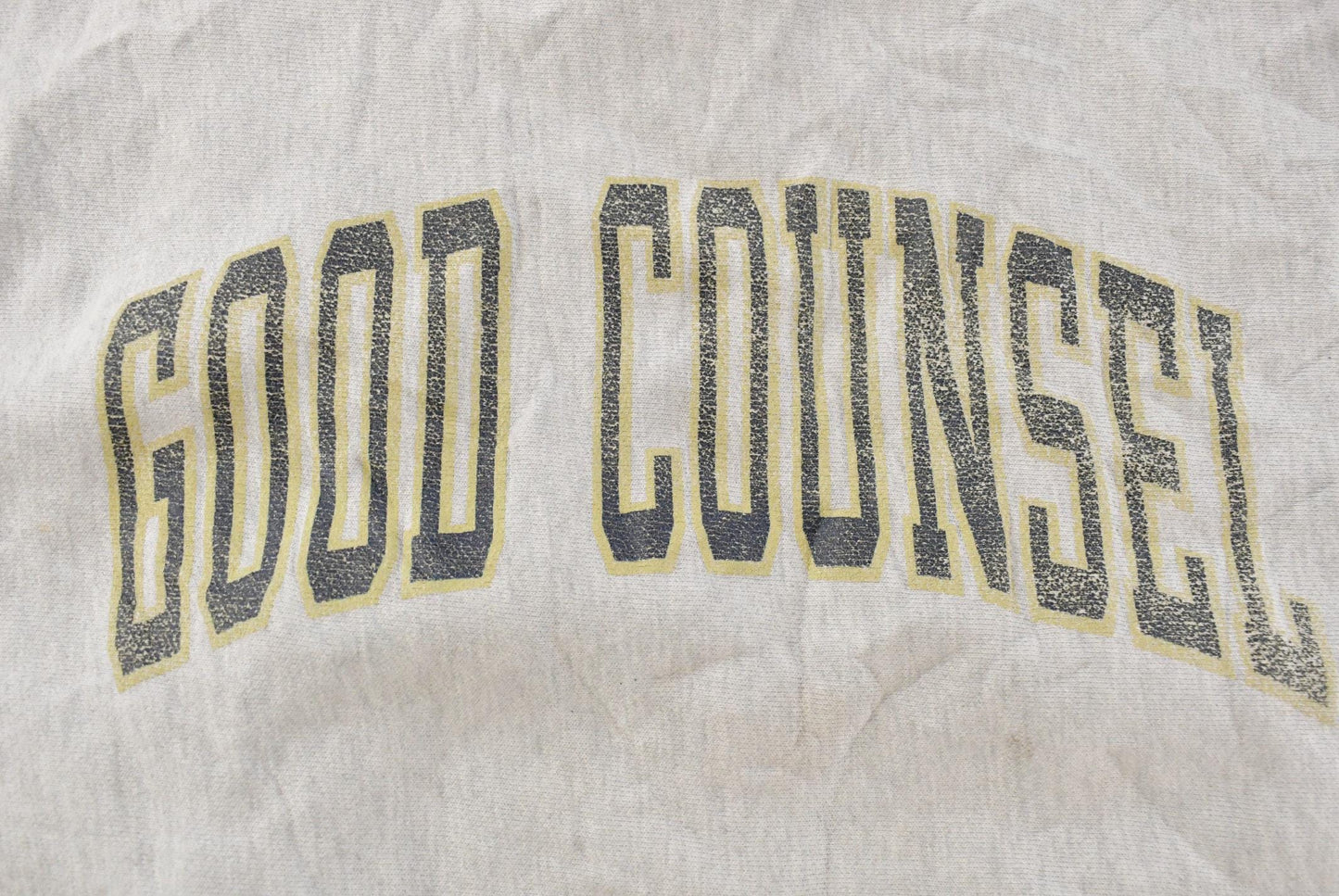 Vintage 1990s Distressed Good Counsel Champion Reverse Weave Crewneck Sweatshirt Men's L