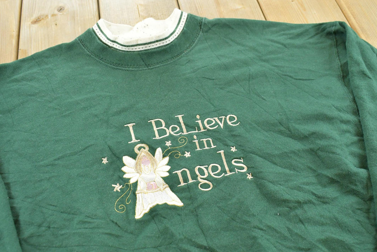 1990s Vintage I Believe In Angels Embroidered Crewneck Sweatshirt Men's L