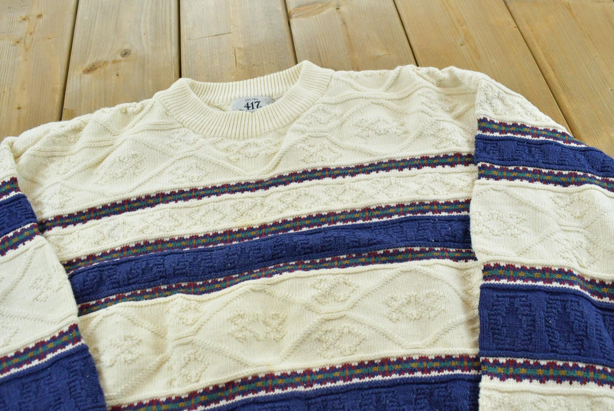 Vintage 1990s 417 Van Heusen Striped Cotton Knit Crewneck Sweater Men's M
