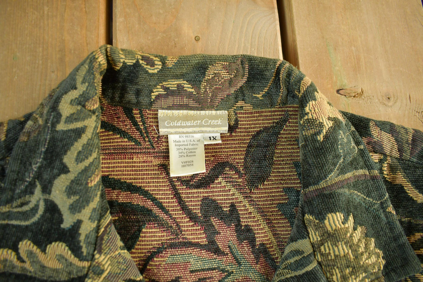 Vintage 1990s Coldwater Creek All Over Print Floral Tapestry Blazer Jacket Women's 1X