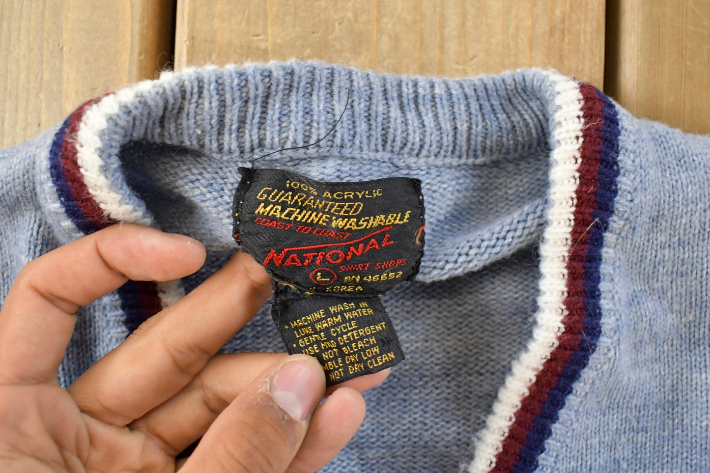 Vintage 1980s National V-Neck Knit Sweater Men's Medium