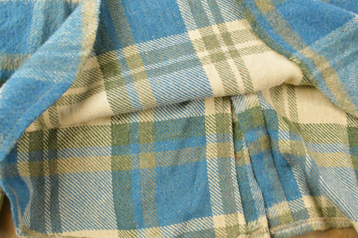 Vintage 1970s Lazy-H Plaid Button Up Flannel Shirt Jacket Men's Large