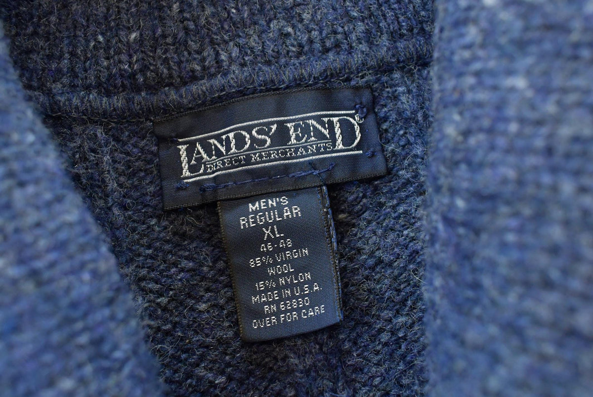 Vintage 1980s Lands' End Shawl Collar Heavyweight Wool Cable Knit Sweater Men's XL