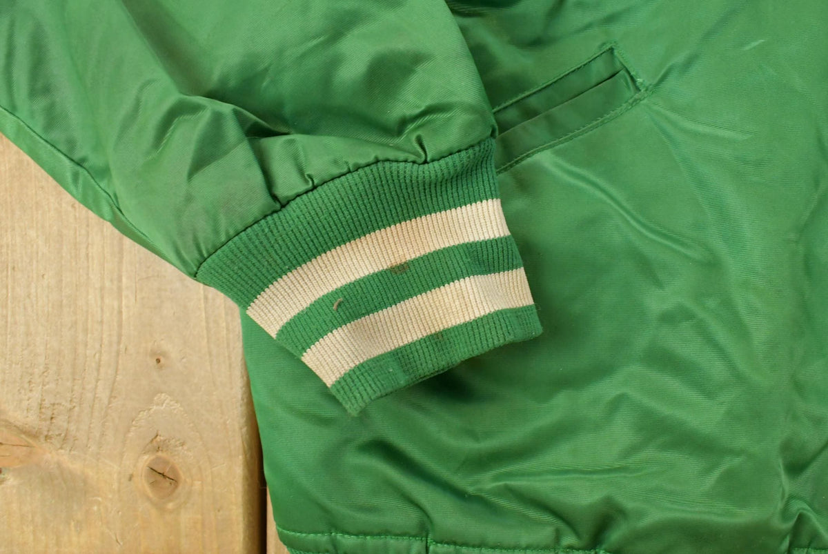 Vintage 1980s Boston Celtics NBA Embroidered Snap Button Satin Bomber Jacket Men's Large