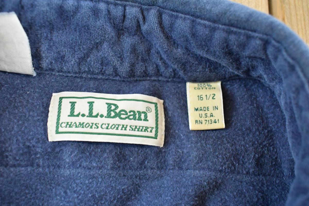 Vintage 1990s L.L. Bean Blue Chamois Cloth Embroidered Duck Button Up Shirt Men's L