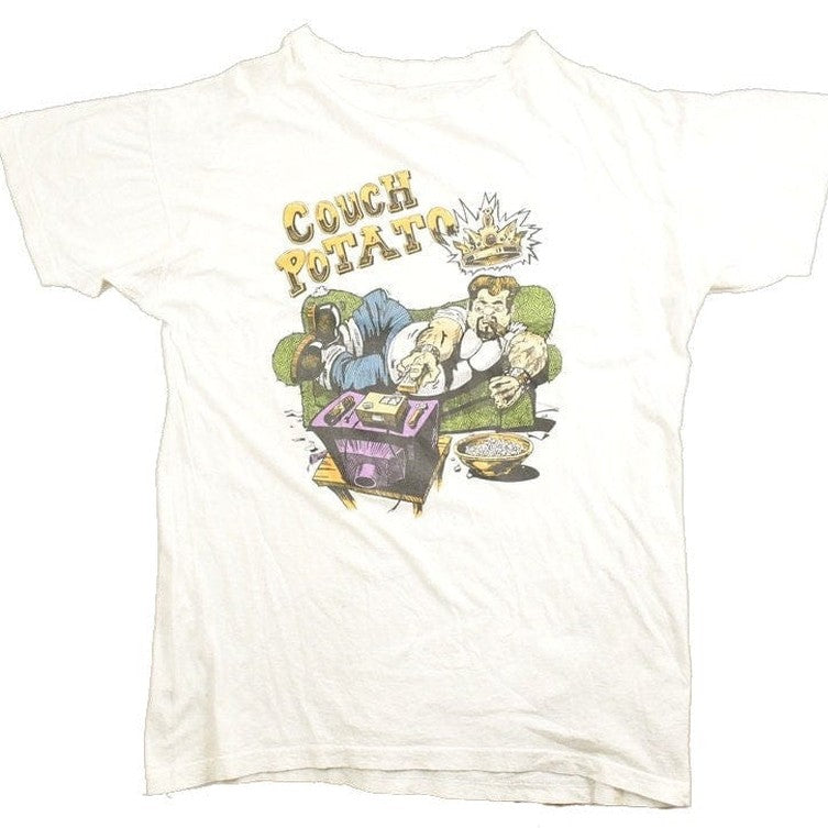 Vintage 1990s Couch Potato Funny Graphic T-Shirt Men's Medium